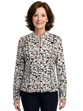 Christopher & Banks Black and White Floral Zip Jacket Size S